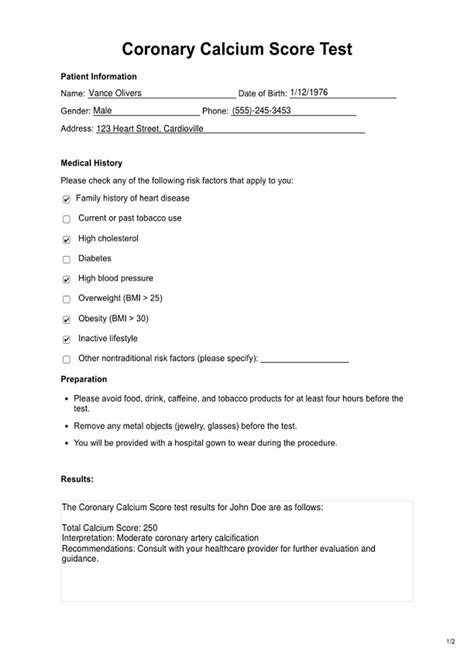 Coronary Calcium Score Test & Example | Free PDF Download