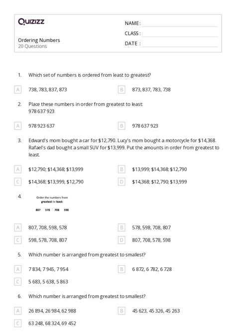 Image result for Ordering Numbers Examples