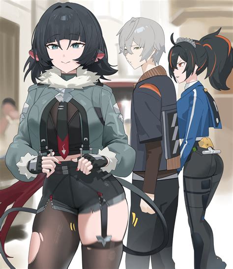 jane doe, zhu yuan, and wise (zenless zone zero) drawn by hood_(james_x ...