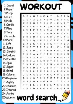 Exercise Word Search Printable 的图像结果