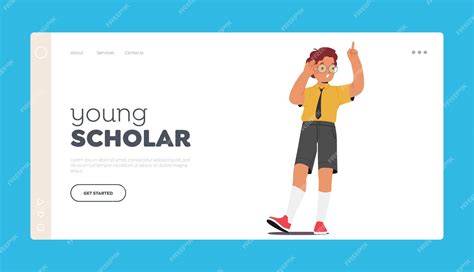 Premium Vector | Young scholar landing page template smart school boy ...