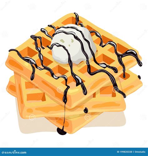 Vector Belgian Waffles with Chocolate Syrup and Ice Cream Stock Vector ...