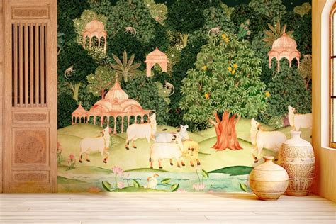Transforming Temple Walls With Pichwai Style Wallpaper