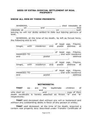 Extra Judicial Settlement Of Estate With Deed Of Absolute ... - Fill ...