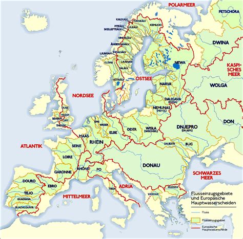 Main European drainage divides (red lines) separating catchments (green regions) : r/Maps