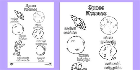 Kosmos (Space Words) - Karta Pracy (polski/angielski)