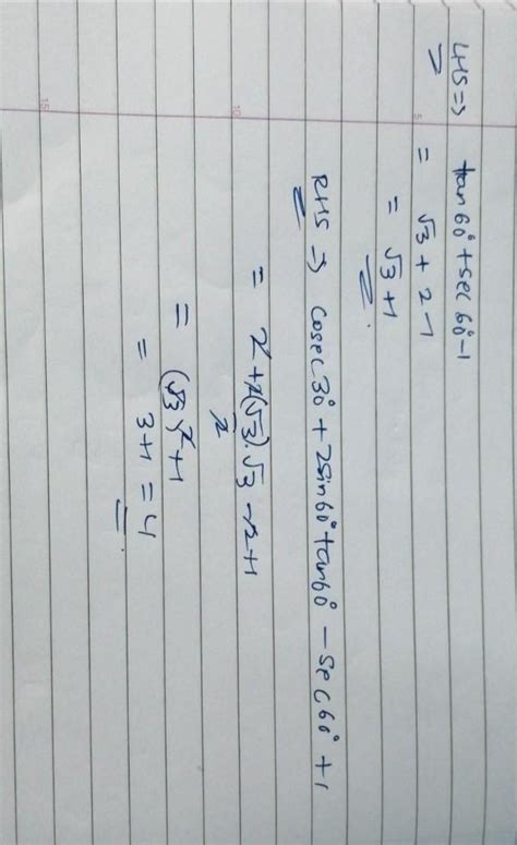 Prove that,tan 60 + sec 60°-1 = cosec 30°+2 sin 60°tan 60°-sec 60°+1 ...