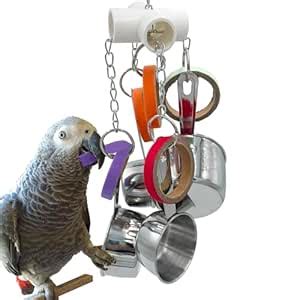 GILYGI Durable Bird Parrots Pots and Bagel Toys, Pullable Stainless ...