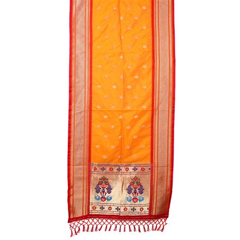 Paithani Short Dupatta - Orange – Dhana's Paithani