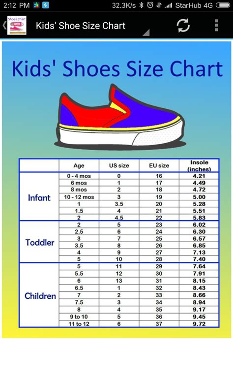 Kids Shoe Size Guide Printable