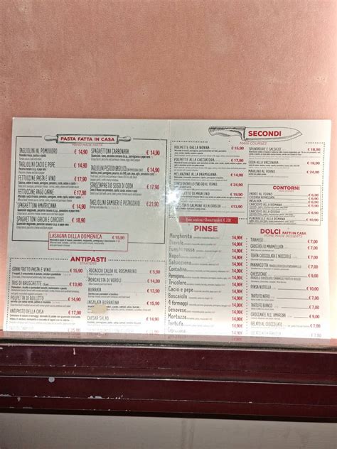 Menu at Pasta e Vino Osteria - via florida restaurant, Rome