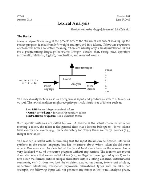 CS143 Handout 04 - Lexical Analysis in Compiler Design Concepts - Studocu