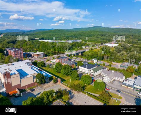 Main Street aerial view with White Mountain National Forest at the ...