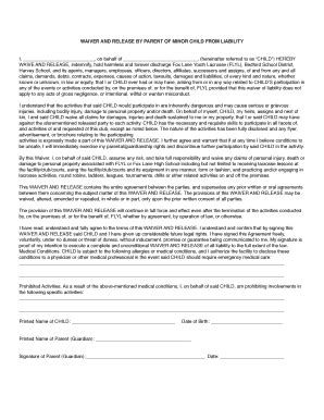 Fillable Online laxin4tony WAIVER AND RELEASE BY PARENT OF MINOR CHILD ...