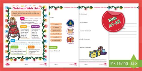 ESL Christmas Wishes Reading Comprehension [Kids, A1 - A2]