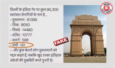 Claim of freedom fighters' names inscribed on India Gate is false