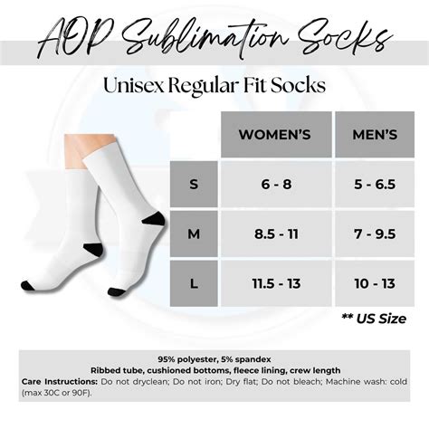 Sublimation Sock Size Chart, AOP Unisex Sock Sizing Guide, All Over ...
