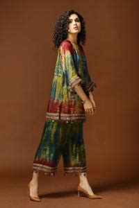 Buy Blue Habutai Silk Sequin, Thread And Bead, Tie & Dye Round & Tunic ...