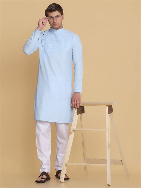 Men Light Blue Cotton Kurta – Tahvo India