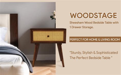 WOODSTAGE Sheesham Wood Bedside Table with 1 Drawer Storage | Solid ...