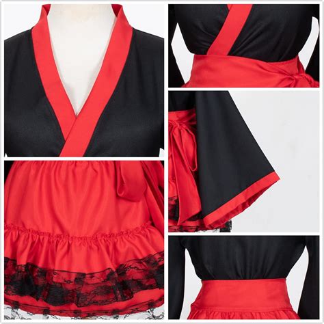 Buy Elibelle Japanese anime red and white kimono fox cosplay costume ...