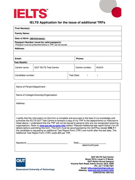 Fillable Online IELTS Application for the issue of additional TRFs Fax ...