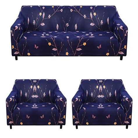 Universal 3 Piece Sofa Covers (3+1+1 Seater) (Dark Blue Butterfly ...