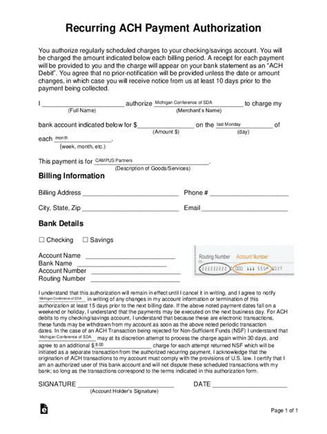Fillable Online ACH Recurring Payment Authorization Form - Lima One Fax ...