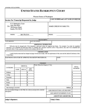 Fillable Online Transcripts Requested by Judge - Billing Form - Western ...