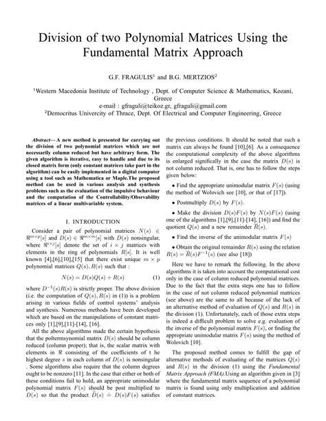 Image result for Polynomial Matrices
