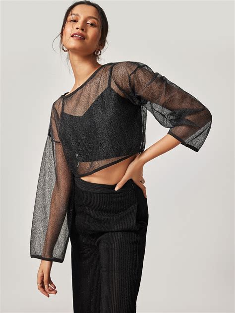 Buy Black Shimmer Mesh Pullover Online | The Label Life