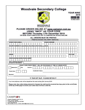 Fillable Online woodvale wa edu Woodvale Secondary College YEAR NINE ...