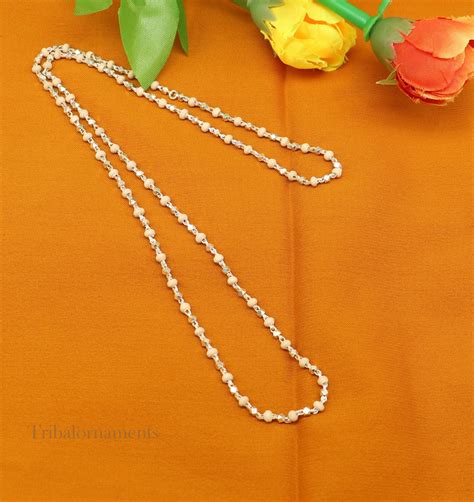 24" Sterling silver handmade wooden beads Holy basil rosary beads ...