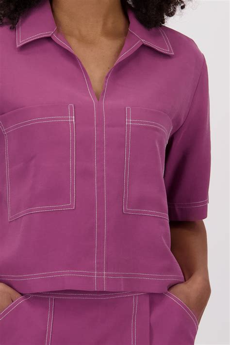 Bordeaux blouse met korte mouwen van Louise | 7119291 | Test-oude-seizoenen | e5