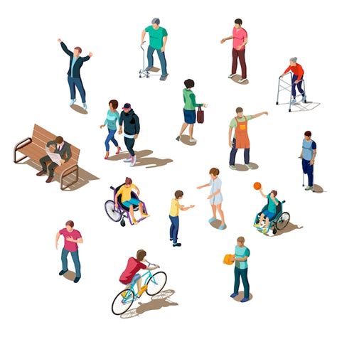 Isometric 3d set of different people doing activities | Free Vector