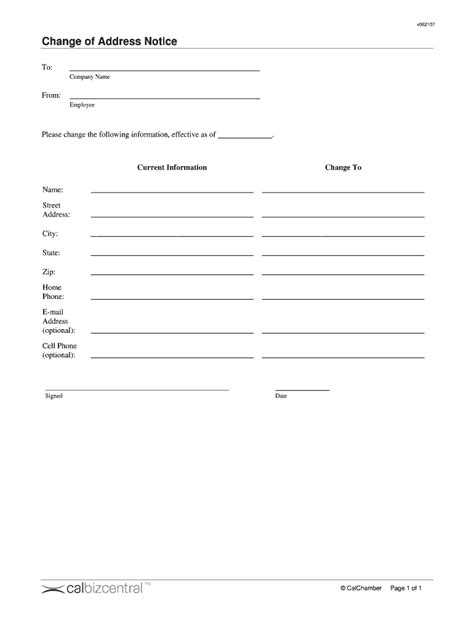 Change of Address Notice - Blank Fillable Template | Fill Out, Print ...