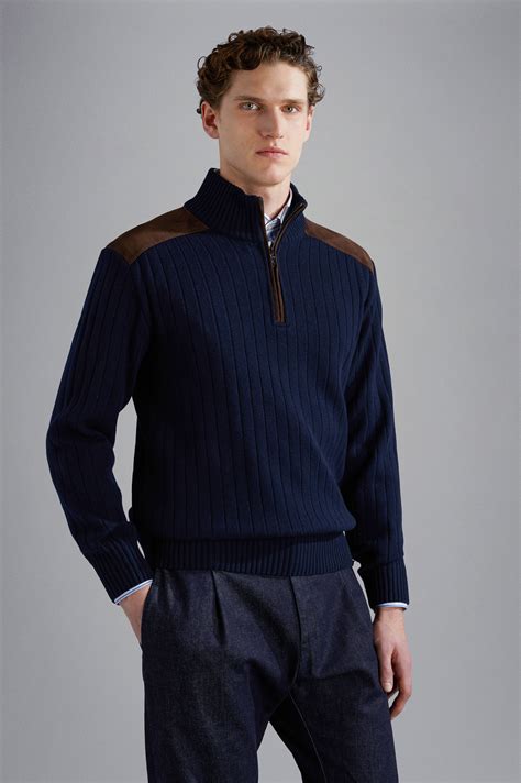 Wool and Cashmere Sweater with leather details | Paul & Shark