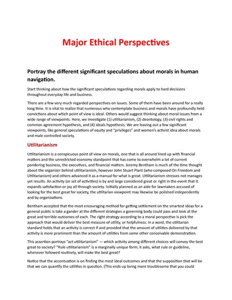 Major-Ethical-Perspectives - Major Ethical Perspectives Portray the ...