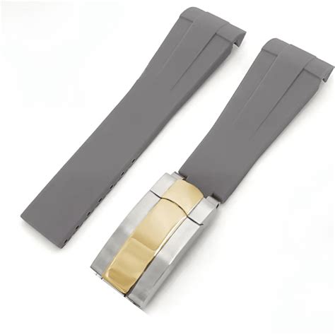 High End Curved FKM Rubber Watch Band With Oyster Style Deployment Cla ...