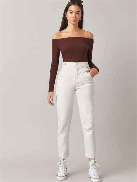 SHEIN BASICS Cotton Off Shoulder Rib-knit Crop Tee | SHEIN EUR