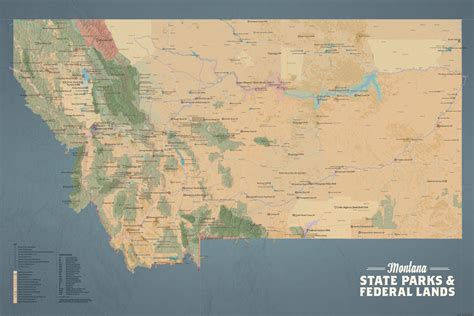 Montana State Parks & Federal Lands Map 24x36 Poster - Best Maps Ever