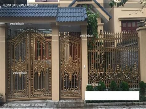 an iron gate is shown in front of a house