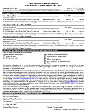 Fillable Online osse dc Child and Adult Care Food Program ENROLLMENT ...