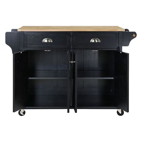 CESICIA Black Wood Base with Wood Top Rolling Kitchen Island (32-in x ...