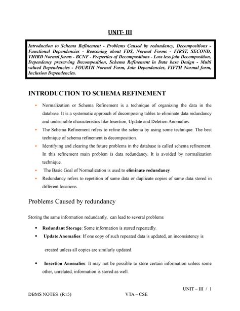 Unit 3 notes - eswar - UNIT- III Introduction to Schema Refinement ...