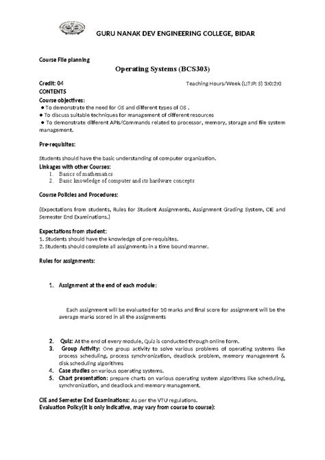 22BSCS303 course planning file 23 11march - Course File planning ...