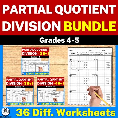 Partial Quotients Division for Grade 4 Worksheets Bundle - ExperTuition