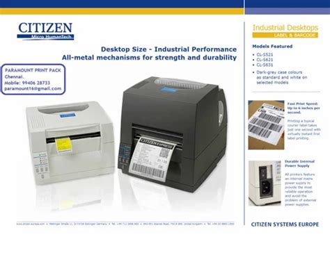 CITIZEN Barcode Label Printers - CL-S621 Industrial Desktop Distributor ...