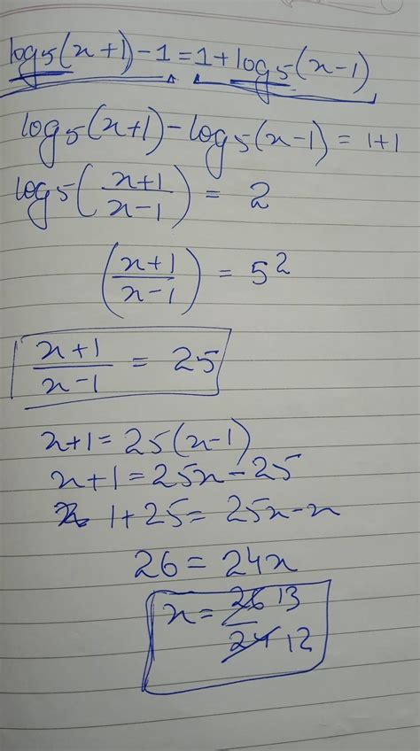 log5(x+1)-1=1+log5(x-1) - Brainly.in