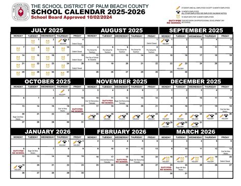 2025-2026 Palm Beach County District School Calendar